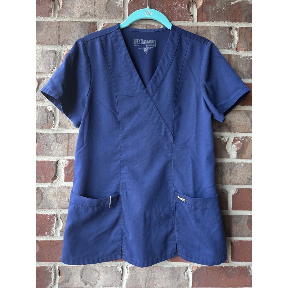Grey's Anatomy by Barco Scrub Top Womens S Navy V-Neck Short Sleeve Solid 4276